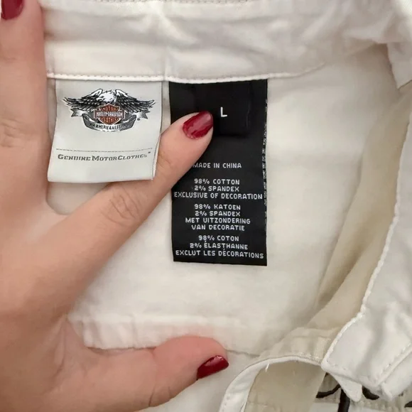 Harley Davidson Genuine Motorcycle Cream Yellow Utility Bowling Shirt Size L - Picture 4 of 4